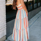 Striped Tie Decor Strapless Tiered Maxi Dress