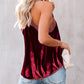 Black Luxury Lacy V Neck Spaghetti Straps Velvet Tank