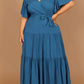 Green Plus Size Pleated Lace-up V Neck Wrap Maxi Dress
