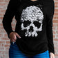 Black Skull Glitter Graphic Print V Neck Long Sleeve Top