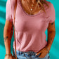 Pink Lace Neckline Rib Knit T Shirt