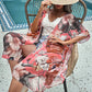 Pink Boho Floral Print Beach Cover up Kimono