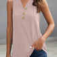 Solid Color Buttons V Neck Ribbed Tank Top