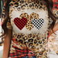 Leopard Plaid Heart Shaped Bleached Short Sleeve T Shirt