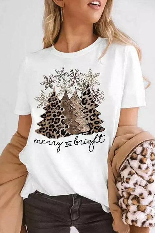 White Believe Santa Claus Snowflake Print Crew Neck T Shirt 95%Polyester+5%Elastane