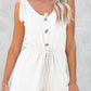 White Buttons Drawstring Sleeveless Romper