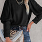 Black Satin Buttoned Cuffs Puff Sleeve Top