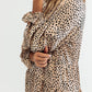 Khaki Leopard Print Ruffled V Neck Long Sleeve Mini Dress