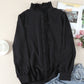 Solid Color Lace Frilled Trims Long Sleeve Shirt
