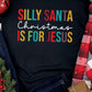 Black Silly Santa Christmas is For Jesus Short Sleeve T Shirt