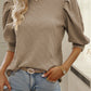Vintage Textured Puff Sleeve Mock Neck Top
