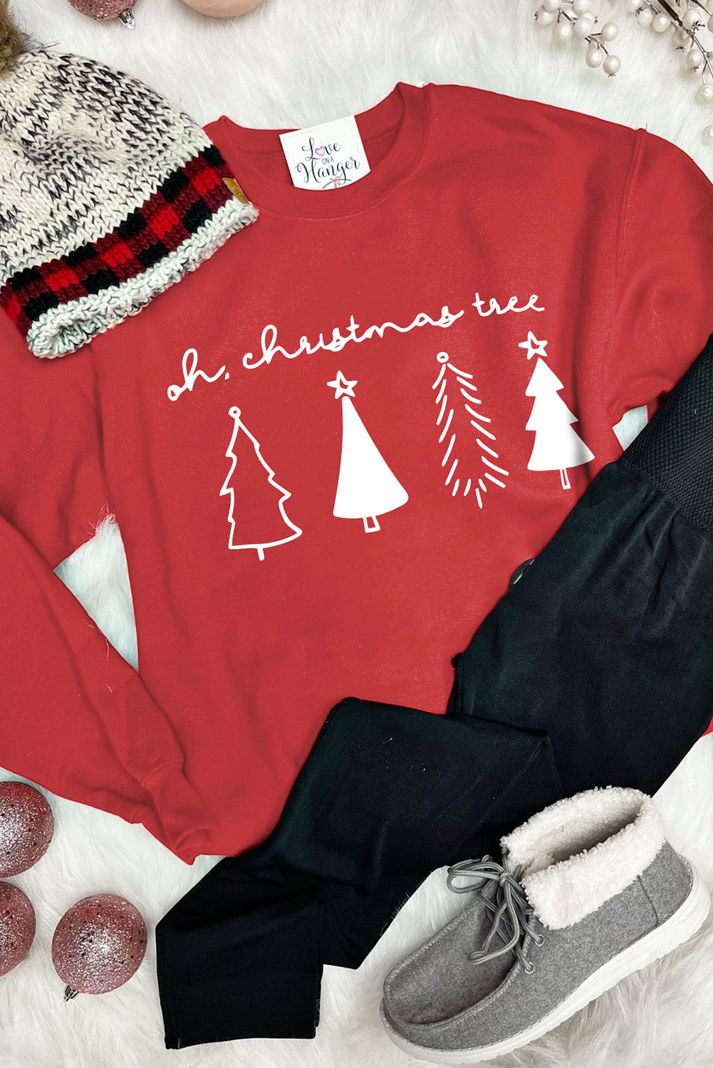 Christmas Tree Letter Graphic Print Long Sleeve Sweatshirt