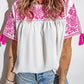 White Embroidered Floral Short Sleeves Shift Top