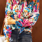 Multicolor Floral Print Belt Bubble Sleeve Top
