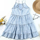 Sky Blue Adjustable Straps Tiered Ruffle Denim Dress