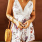 White Deep V Spaghetti Straps Lace Floral Romper