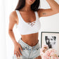 CRISS CROSS RIBBED BRALETTE - WHITE