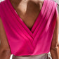 V Neck Pleated Backless Cap Sleeve Top