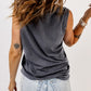 Broken Hole Detail Sleeveless Crew Neck Black Tank Top