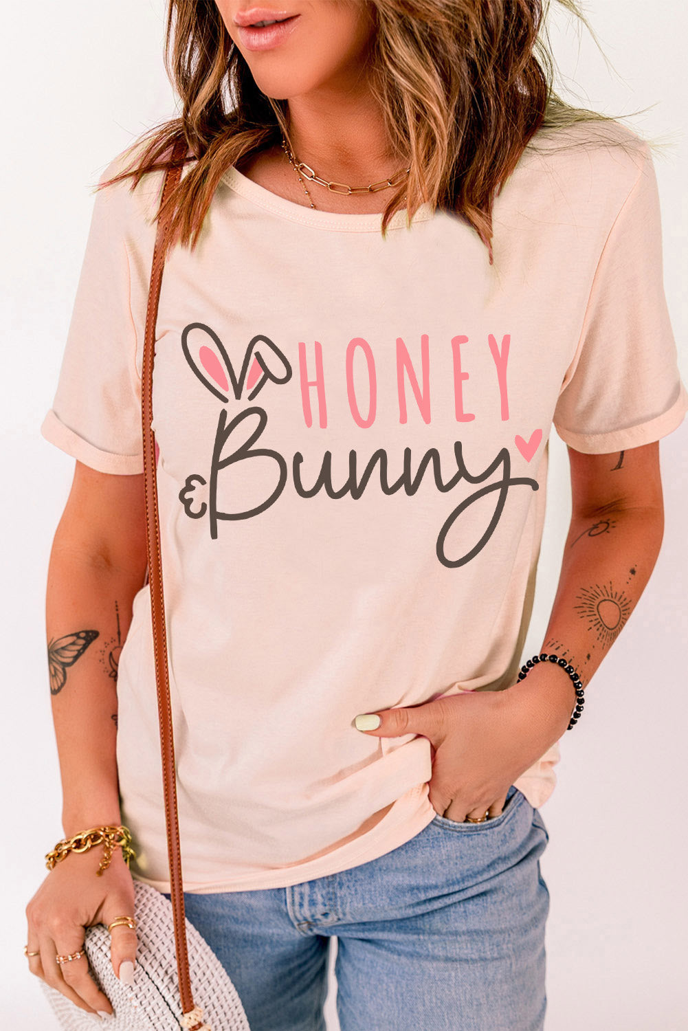 HONEY Bunny Graphic Cuffed Sleeves T-shirt