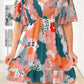 Multicolor Plus Size Shirred Mixed Print Ruffle Dress