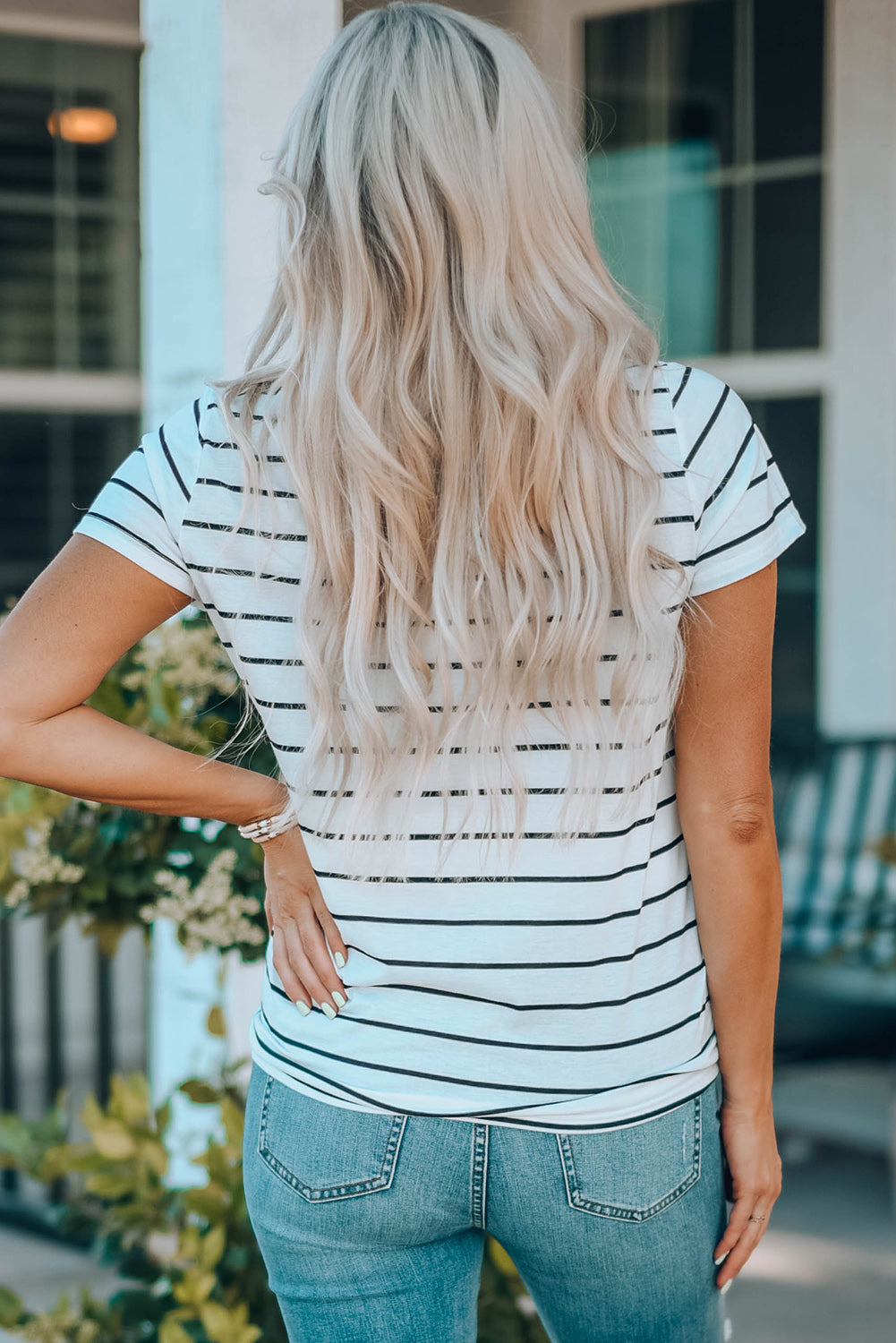 White Camo Pocket Striped T Shirt