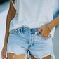 High Waist Distressed Washed Denim Shorts