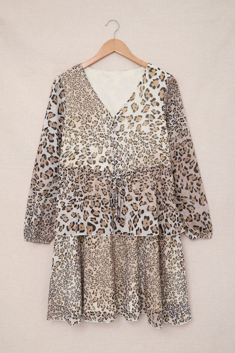 Buttoned Tie Waist Ruffle Puff Sleeve Mini Dress