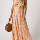 Orange O-ring Cut out Floral Print Strapless Maxi Dress
