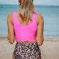 Leopard Square Neck Sleeveless Fashion Print Tankini Set