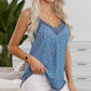 Blue Spaghetti Strap Printed Lace Tank Top