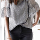Gray Ruffled Sleeves Sequin Blouse