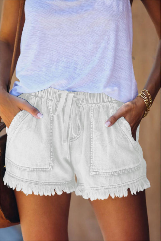 Casual Pocketed Frayed Denim Shorts