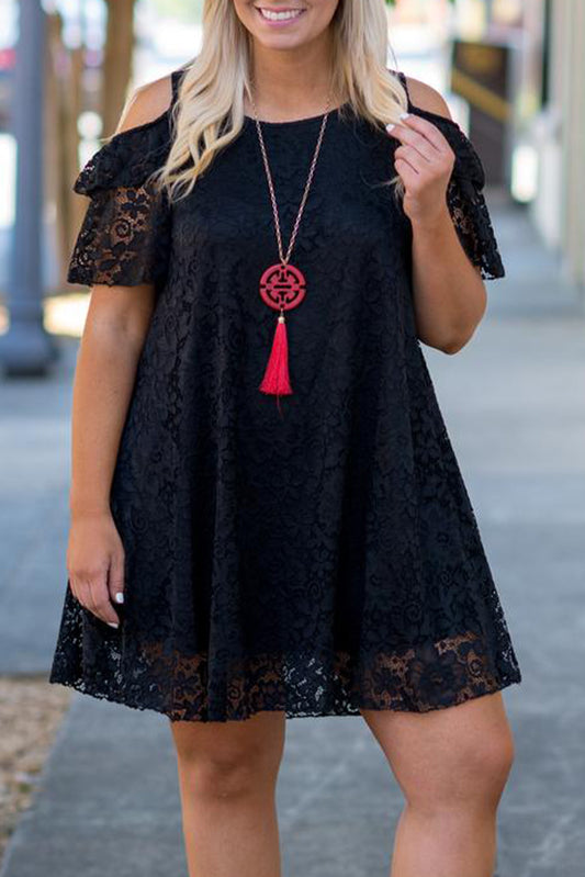 Black Cold Shoulder Lace Plus Size Dress