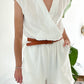 White Collared Wrap V Neck Lightweight Textured Romper