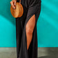 Black Side Slit Wide Leg Mid Waist Pants