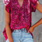 Floral Print Tiered Flutter Sleeve V Neck Top