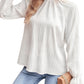 Frilled Mock Neck Ripple Bubble Sleeve Blouse