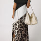 Black Leopard Color Block Side Slit T Shirt Maxi Dress