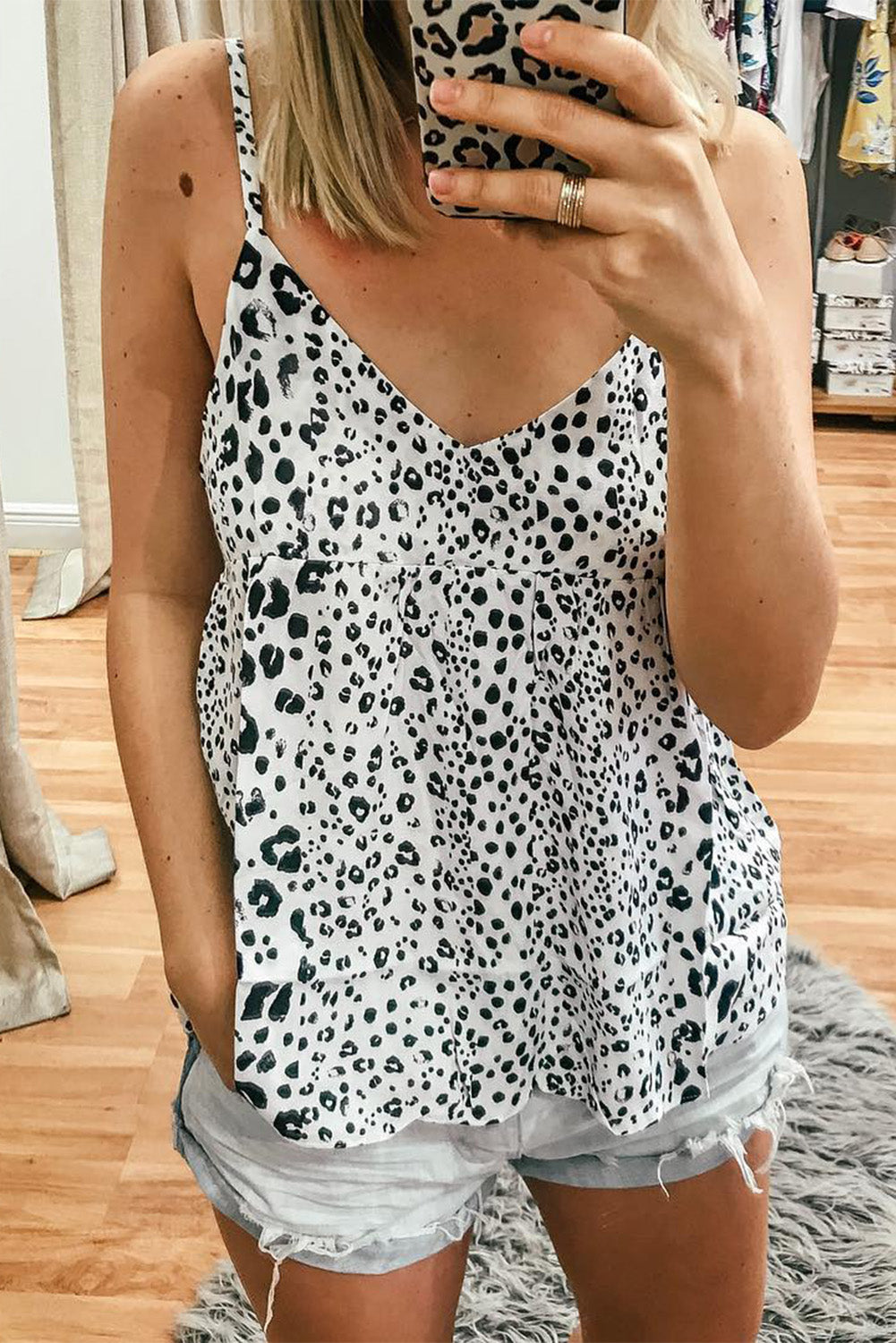 Leopard Spotted Spaghetti Straps Tank Top