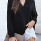 Buttoned V Neck Cotton Loose Fit Top