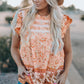 Floral Print Ruffled Crew Neck Sleeveless Top