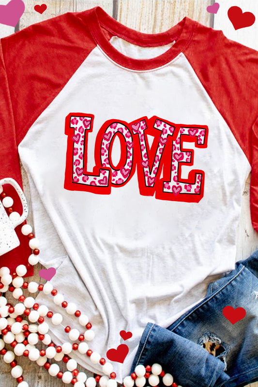 Red Sweet LOVE Heart Pattern Valentines Graphic Tee