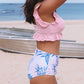 Ribbed Ruched Ruffle Top Printed Bikini Set
