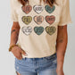 Khaki Heart Shaped Letters Print Crewneck Graphic Tee