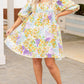Plus Size Floral Print Ruffle Bubble Sleeve Babydoll Dress