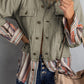 Button Up Pockets Striped Color Block Corduroy Jacket