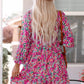 Smocked V Neck Puffy Sleeve Floral Dress