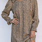 Khaki Leopard Frill Trim V Neck Dress
