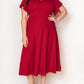 Red Plus Size Short Flutter Sleeve Midi Dress